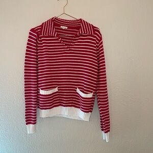 JODIFL Red and White V-Neck Sweater